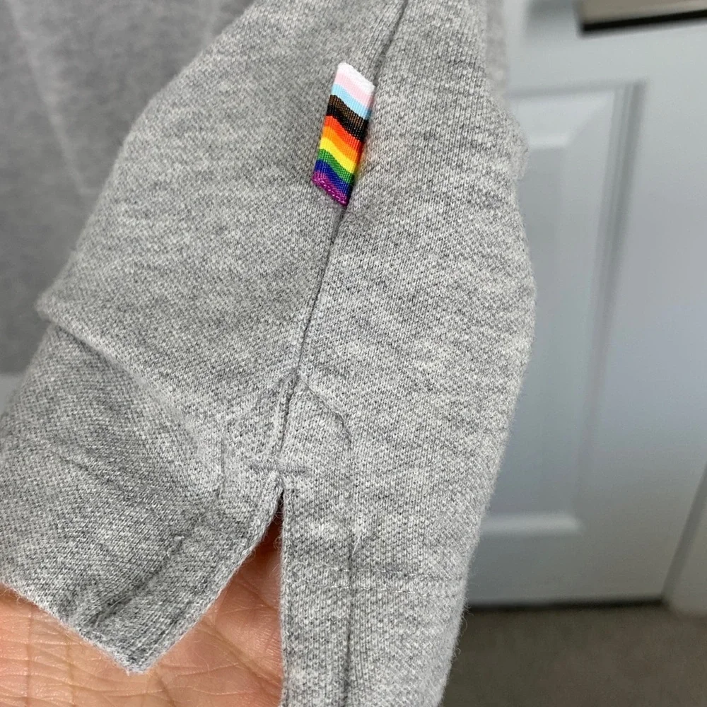 Banana Republic gray polo with pride rainbow under collar size large